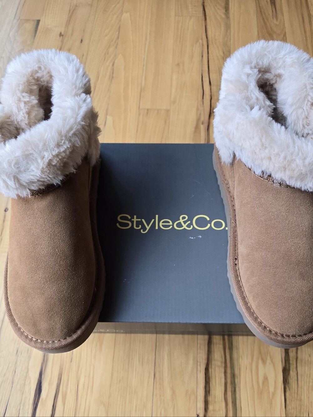 NIB Style & Co. Taliaa Ultra Mini Booties Chestnut Faux Fur Suede Size 8